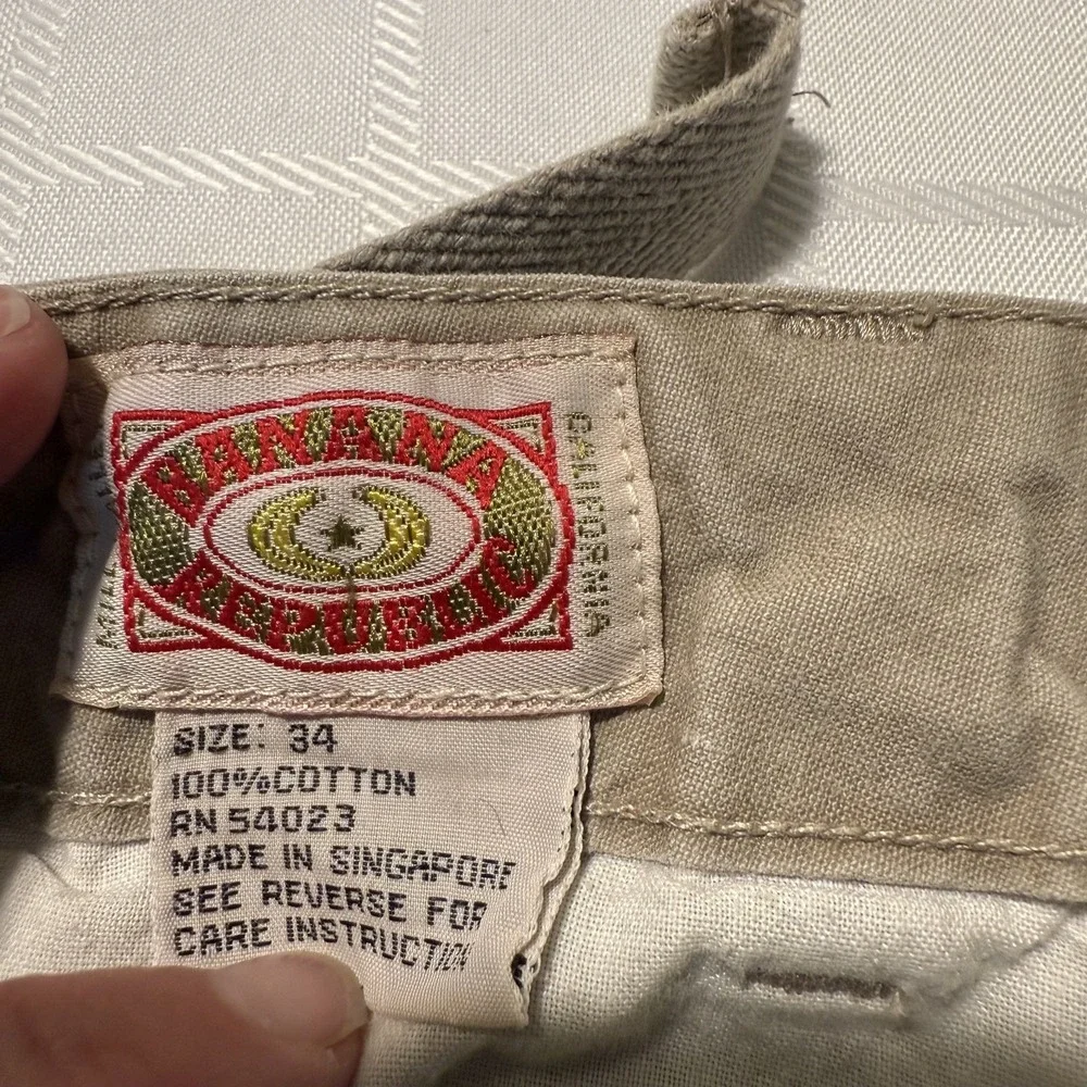 VTG Banana Republic Safari Travel Clothing Cargo Pants Men 32x34 Buckle Back Wrk